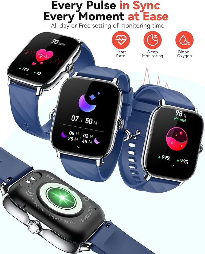 Smart Watches Fitness Tracker for Women Men with Step Counter, Sleep Calorie Monitor, Pedometer, IP68 Waterproof, Smartwatch with 120+ Sports for iPhone Android (Blue)