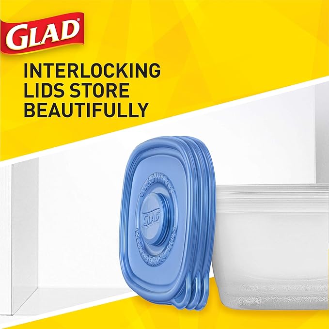 Glad Gladware Lockware to Go Food Storage Containers Medium Size Round Food Storage That Holds up to 32 Ounces of Food, Solids, or Liquids | 32 oz Containers, 4 Count Set