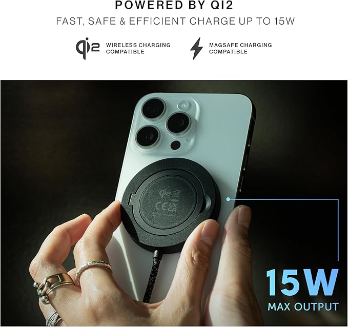 Native Union SnapStand Magnetic Wireless Charger – Qi2 Certified & MagSafe Compatible – Charging Pad & Stand for iPhone Air, 17 & Other Qi-Compatible Devices – Up to 15W Fast-Charging (Black)