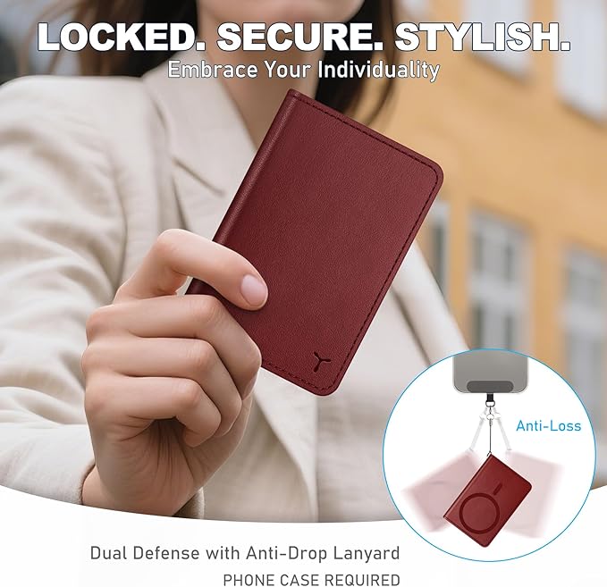 TUCCH for Magsafe Card Holder with Clear ID Window, Fit 6 Cards, RFID Blocking PU Leather Men Women Magnetic Phone Wallet for iPhone 17/16/15/14/13/12/Plus/Air/Pro/Pro Max Series, Dark Red