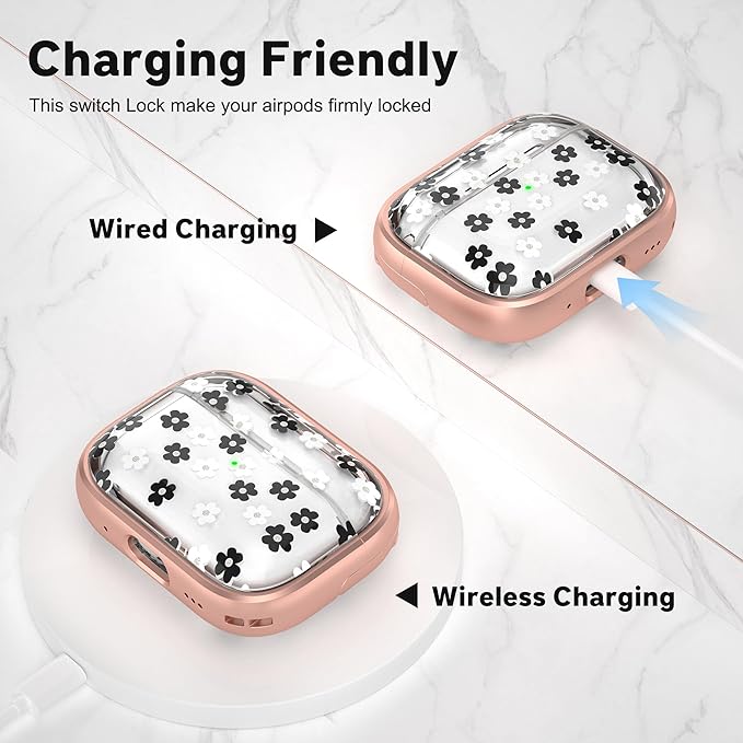 Maxjoy for AirPods Pro 2nd/1st Generation Case, Cute AirPod Pro 2 Case with Safety Lock Hard iPod Pro Cover for Women Men with Keychain for AirPod Pro Cover(2023/2022/2019), Flower