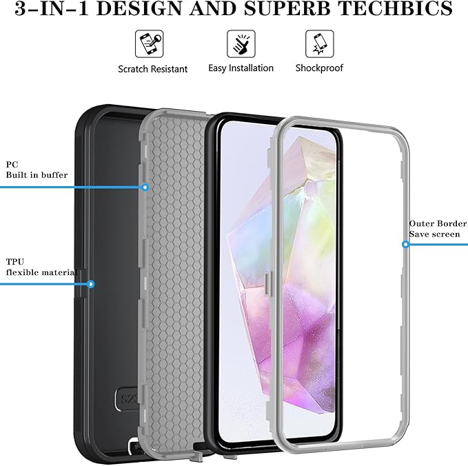 ONOLA Compatible with Samsung Galaxy S26+ / S26 Plus Case with HD Screen Protector [Not fit S26 / S26 Ultra], 3 in 1 Heavy Duty Phone Case for Galaxy S26 Plus 6.7",BlackGrey