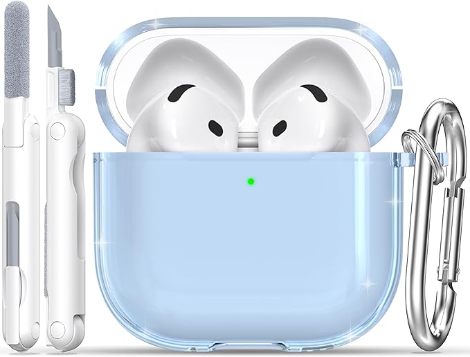 RFUNGUANGO for AirPods 4 Case Clear, Soft TPU Transparent with Cleaning Kit & Keychain, Compatible with Magsafe, Compatible Apple AirPods 4 (2025) Generation Protective Case, Blue