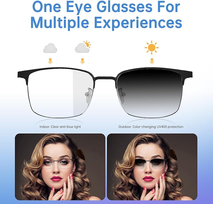 Smart Glasses with Open Ear, Photochromic Lenses, Polarized Sunglasses Bluetooth, Voice Assistant, Built Mic Speakers for Men Women Bluetooth Glasses, Hands-Free Listening Voice Control(Silver)