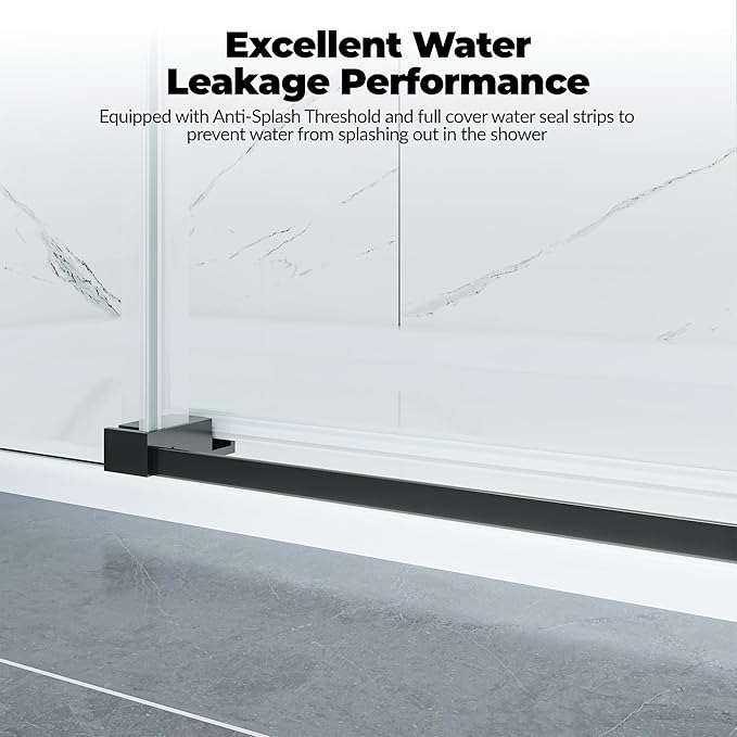 Shower Door 56-60" W x 76" H, Sliding Door, 1/4" (6mm) Clear Tempered Glass, Space-Saving Design for Modern Bathrooms