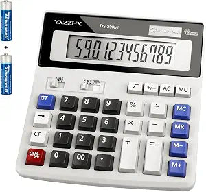 Desk Calculator 12 Digit Extra Large 4.3-Inch LCD Display, Two Way Power Battery and Solar Calculators Desktop, Big Buttons Easy to Press Used as Office Calculators for Desk White