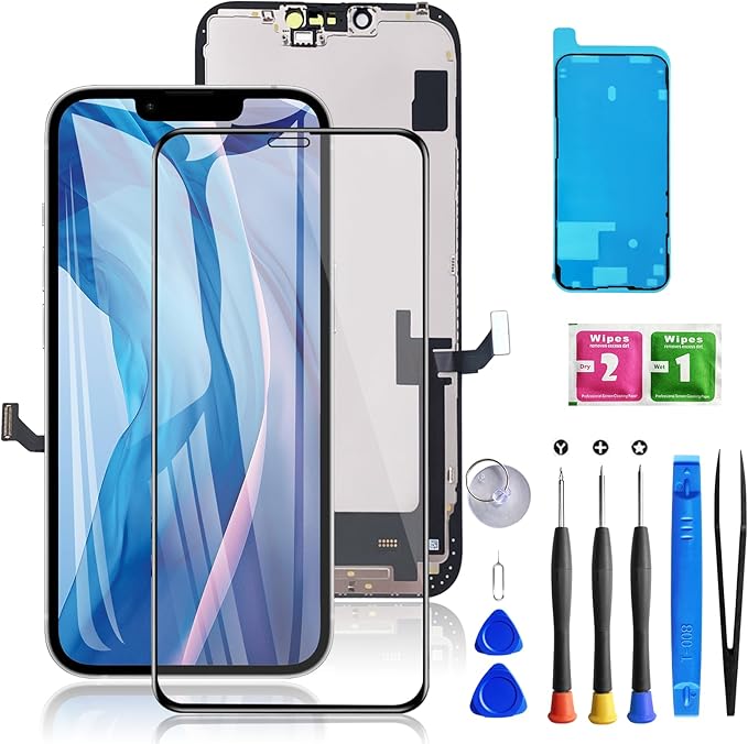 for iPhone 14 Plus Screen Replacement Black 6.7 Inch, LCD Touch Digitizer Complete Display for A2886, A2632, A2885, A2888, A2887,with Waterproof Seal+Tempered Glass+Repair Tools