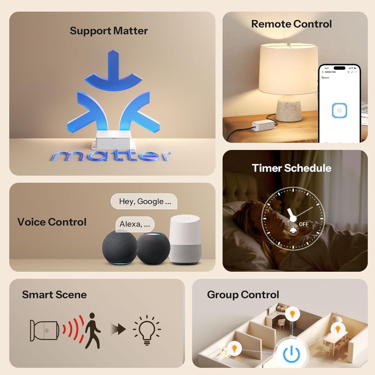 Matter Wi-Fi Smart Switch — Apple Home, Alexa & Google, No Hub Required (4-Pack)