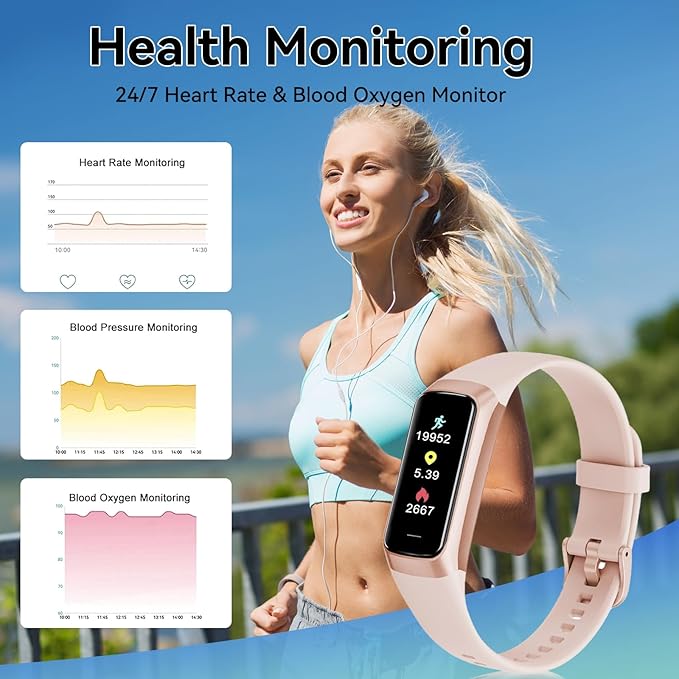 Fitness Tracker with 24/7 Heart Rate, Blood Oxygen Blood Pressure Sleep Monitor,20+ Sports Modes Smart Watches for Women/Men, Activity & Step Tracker Smart Watch for Android/iOS Phones