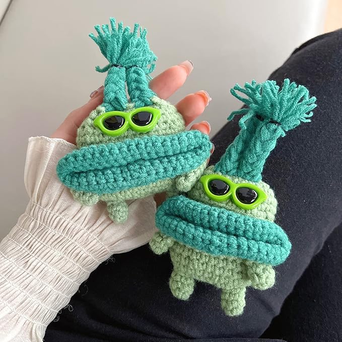 Yatchen Furry Case for AirPods Pro 3,Funny Cute 3D Cartoon Plush Kawaii Sausage Mouth Frog Green Sunglasses Fluffy Soft for AirPods Pro 3rd Generation Carrying Charging Box with Keychain Protector