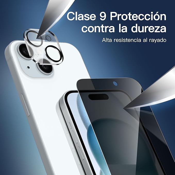 NEW'C 3X Privacy for iPhone 15 Screen Protector (6.1 inches)+ 3X Camera Lens Protector, Sensor Protection, Case Friendly Tempered Glass Film + Dust Plug - Easy Installation Tool Included | Sensor Protection, Case Friendly, Tempered Glass Film, Dust Plug