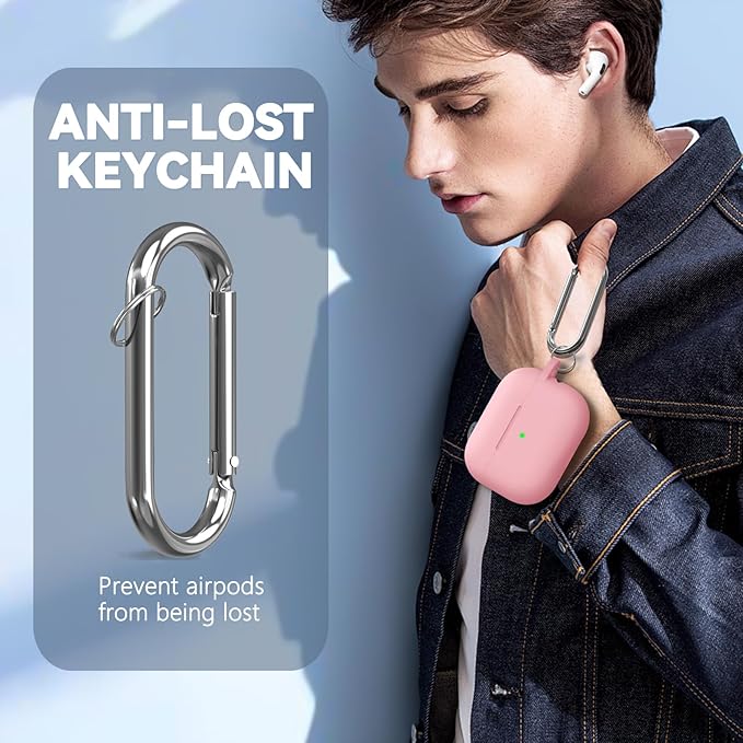 Ljusmicker for AirPod Pro Case Cover with Cleaner Kit,Soft Silicone Protective Case for Apple AirPods Pro 2nd/1st Generation for Women Men,AirPod Pro Case with Magnetic Lid Lock & Keychain-Solid Pink