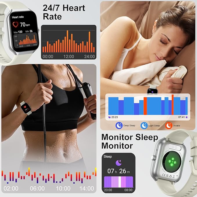 Jugeman Smart Watches for Women(Answer/Make Call), 1.96" HD New Smartwatch with Heart Rate/Sleep Monitor/Pedometer/Calories, 113+ Sports Modes, Fitness Watch IP68 Waterproof for Android iOS Beige