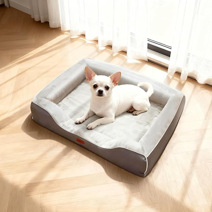 Orthopedic Small Dog Bed Washable for Small Size Dogs,Cooling Gel Memory Foam Sofa Bed with Removable Waterproof Cover & Sides,for Old Pets or Cat with Joint Pain,24"x18"x6"Grey