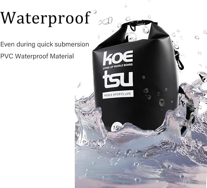 KOETSU 15L Stand-Up Paddle Board Dry Bag, Waterproof Roll-Top Deck Bag for Kayaking, Boating, Fishing, Snorkeling – Lightweight Portable Pouch for Gear, Phone, Keys, and Accessories