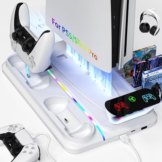 heclynis PS5 Cooling Stand for PS5/Slim/Pro, Dual Charger, RGB - Image 6