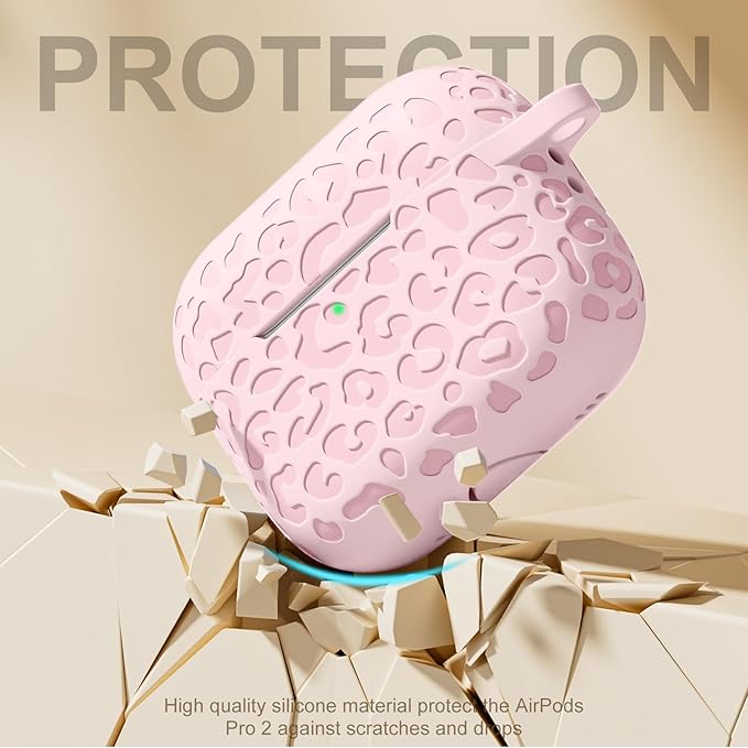 Compatible for AirPods Pro 2nd Generation Case Cover,Protective Silicone Skin Accessories with Keychain for Women Men Compatible with Apple AirPods Pro Gen 2(2022), Front LED Visible,Light Pink