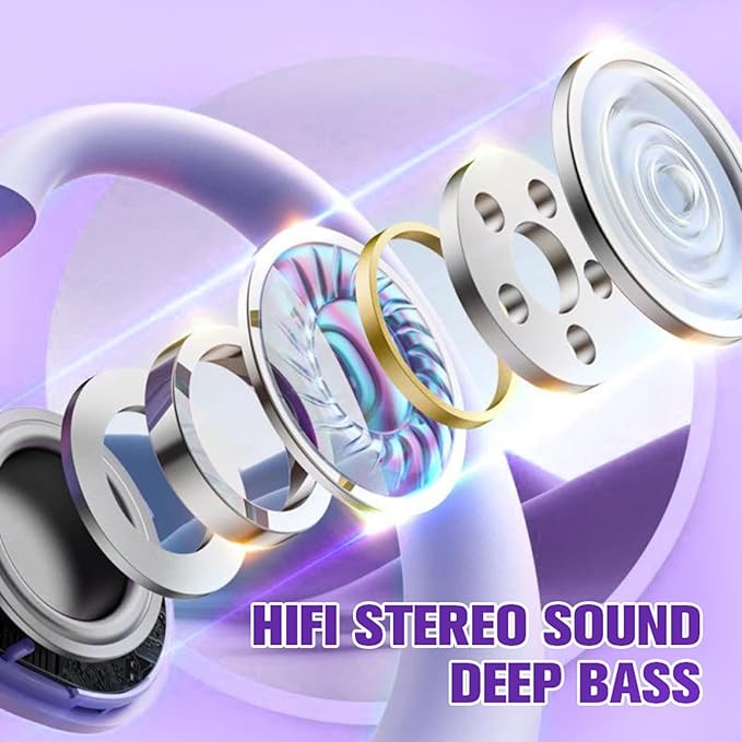 Purple Out of Ear Open Ear Headphones Wireless Ear Hanging Bluetooth Headset, Air Bone Conduction Open Ear Earbuds, OWS Over the Ear Earbuds Open Ear Buds Not In Ear Outside the Ear Headphones