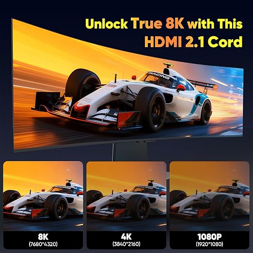 Certified HDMI 2.1 Cable 6FT, 8K HDMI eARC Cord for Home Theater, 48Gbps & 8K@60Hz HDMI ARC Cable for Soundbar to TV, 8K/4K TV, Roku/Apple TV, PS5, Xbox,Projector,Gaming Monitor, Computer and More