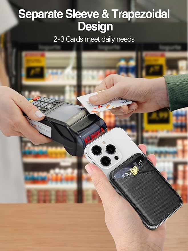 Miroddi for MagSafe Wallet, Strongest Magnetic Card Holder for iPhone 17/16/15/14/13/12 Series, Ultra-Thin Leather Magnetic Phone Wallet with 2 Card Slots, RFID Blocking, Carbon Fiber Black