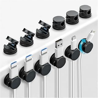 OneLeaf 12 Pack 360° Rotatable Spring Cable Clips[1s Lock], Adhesive Cord Holder for Nightstand, Phone Charger Cord Holder for Desk Home Office Car Game Station - Image 1