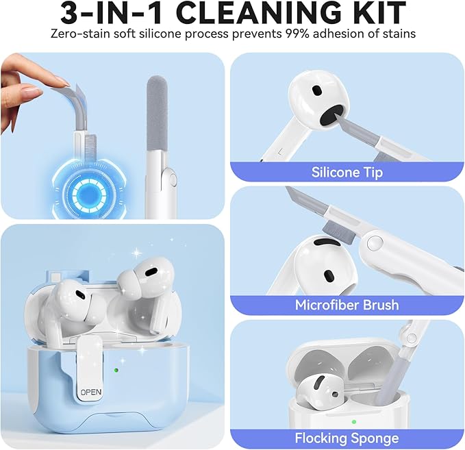 for AirPods Pro Case with Phone Stand,Secure Lock Cases Compatible with Airpods Pro 2nd/1st Generation, Drop-Proof Cover with Cleaner and Lanyard for Women Girly (Sky Blue)