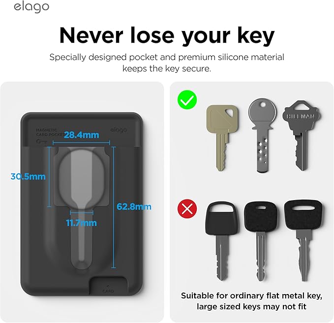 elago Key Magnetic Wallet Card Holder 2-Cards Compatible with MagSafe for iPhone - Key Holder, Secure Phone Wallet, Long Last Silicone, Scratch and Damage Protection (Black)