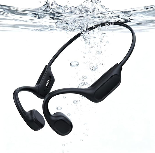 Swimming Headphones - Bone Conduction Bluetooth 6.0 Open Ear Sports Headset, IP68 Waterproof Built-in MP3 Player 32G Memory, for Running, Cycling (Black)