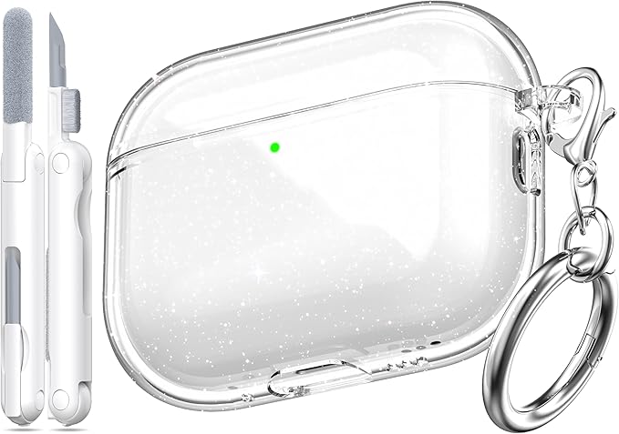 for AirPods Pro 3 Clear Case 2025, Military-Grade Shockproof, Soft TPU Highly Transparent Anti-Yellowing for AirPods Pro 3 Case with Cleaning Kit & Cute Round Buckle, Clear Gitter