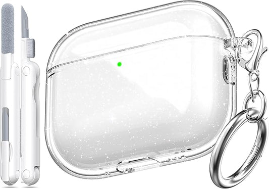 for AirPods Pro 3 Clear Case 2025, Military-Grade Shockproof, Soft TPU Highly Transparent Anti-Yellowing for AirPods Pro 3 Case with Cleaning Kit & Cute Round Buckle, Clear Gitter