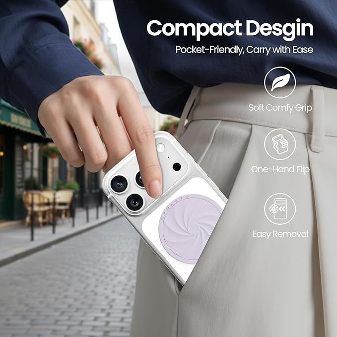 ORNARTO Vortuxe for MagSafe Phone Grip with Kickstand, Soft Liquid Silicone Finger Loop Grip, Phone Ring Holder for Back of Phone, Premium Build & Comfy Touch, Purple