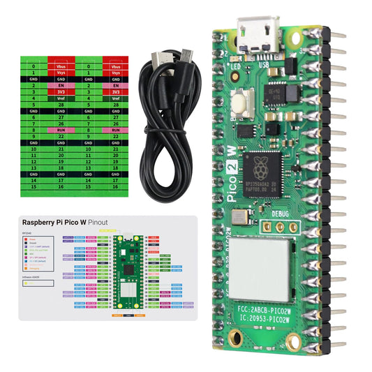 Freenove Raspberry Pi Pico 2 W Board Pre-Soldered Header, Dual Arm Cortex-M33 and Dual Hazard3 RISC-V Microcontroller, Development Board, Tutorial Example Projects