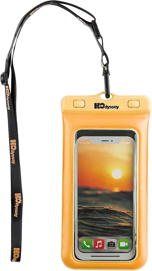 H2ODYSSEY Waterproof Phone Case and Lanyard - Excellent Waterproof Protection - Floats in The Water -Lanyard for Beach Kayak Travel - Universal Size - Orange
