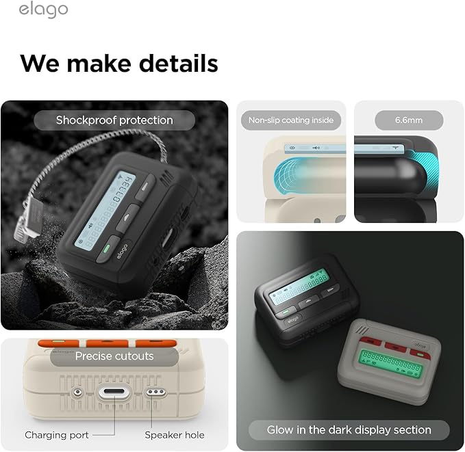 elago Pager Case Compatible with AirPods Pro 2nd Generation Case Cover, Compatible with AirPods Pro 2 Case, Chain Strap Included, Shock Resistant, Full Protection, for Men, for Women (Black)