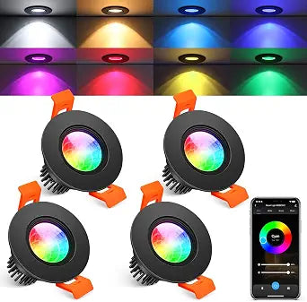 2 Inch Smart Recessed Lighting, 5W WiFi Recessed LED Lights, Dimmable RGB Color Changing & CCT 2700K–6500K, Compatible with Alexa & Google Home, 120V LED Downlight & Driver (Black, 4 Pack)