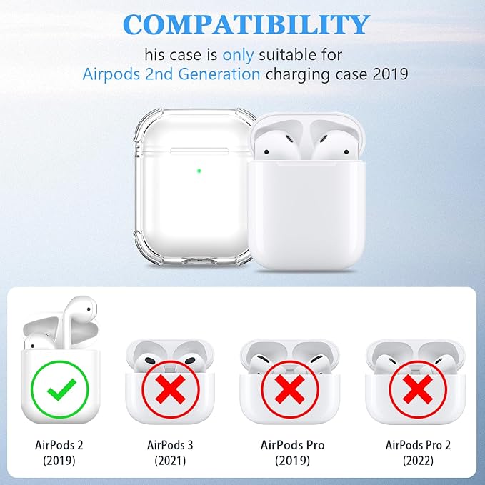 for Airpods 2nd Generation Case Cover, Clear Soft TPU Transparent Four Corner Military Grade Shockproof Protective Case with Cleaning Kit for Airpods 2 Gen Charging case 2019, Clear White
