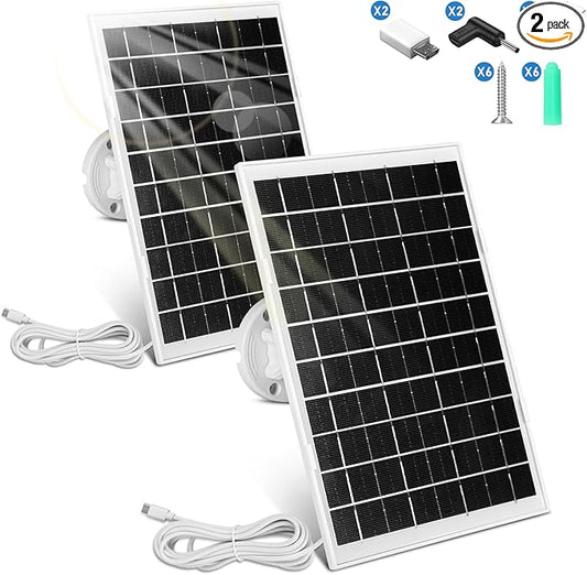 8W Solar Panel for Security Camera 2 Pack, 5V Solar Panel Charger is Compatible with WYZE Battery Cam Pro, Eufy Camera & Arlo Essential Spotlight/XL Spotlight Camera, with Micro USB, DC, USB-C Port