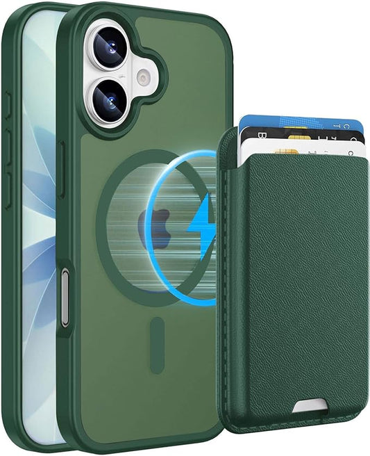 Magnetic for iPhone 17 Case with Detachable Wallet, Compatible with MagSafe, Credit Card Holder with Slim Shockproof Protective Phone Cover, Green