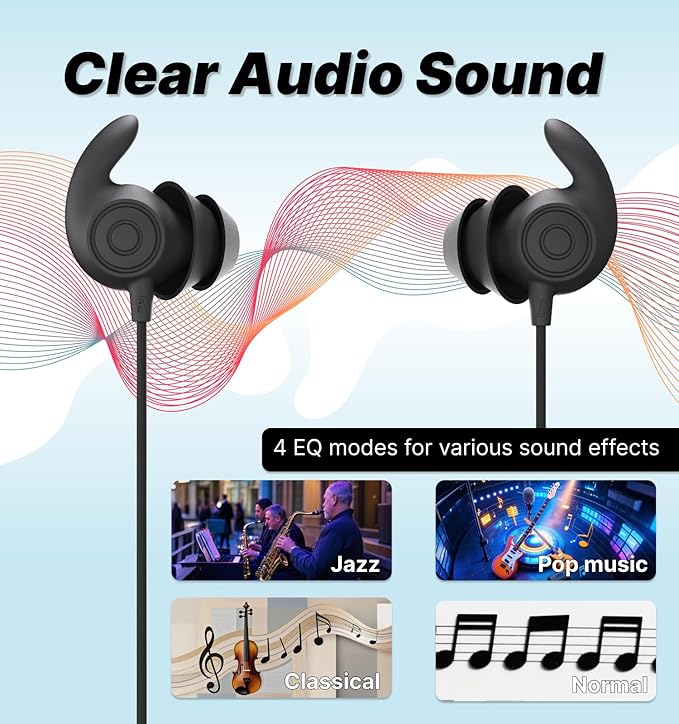Hmusic HS88 Sleep Earbuds for Side Sleepers – Ultra-Thin Silicone Neckband Headphones, 30dB Noise Isolation, 12H Battery Life with Sleep Timer, Secure Fit for Yoga, Travel, Audiobooks & Meditation