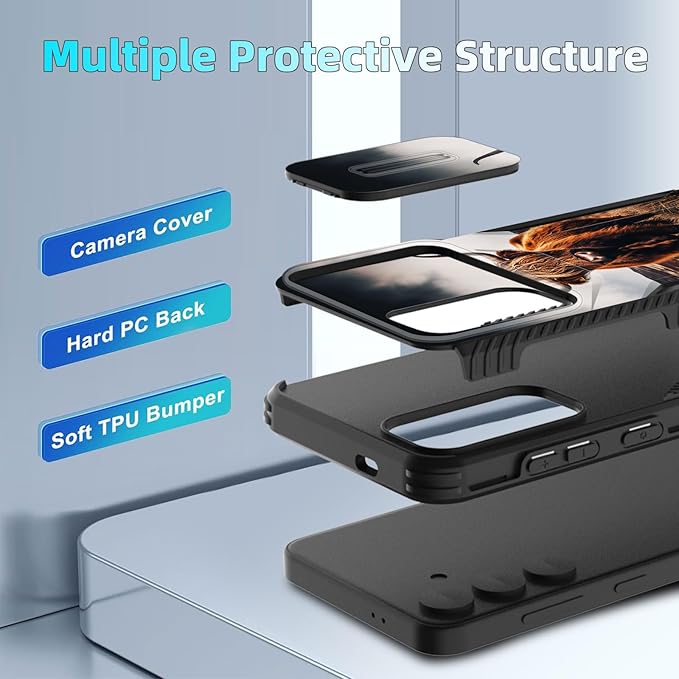 for Galaxy S25 FE Case Built in Slide Camera Lens Cover,Heavy Duty Shockproof Protection Dual Layer Case for Samsung Galaxy S25 FE 6.7" 2025,Brown Highland Cow