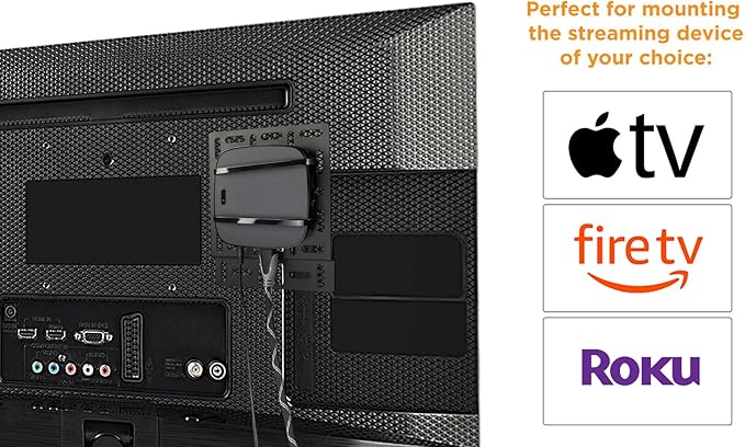 Mount-It! Universal Streaming Device Mount - Securely Attaches Behind Your TV - Compatible with Apple TV, Roku, Amazon Fire TV, TiVo Mini Black (Pack of 3)