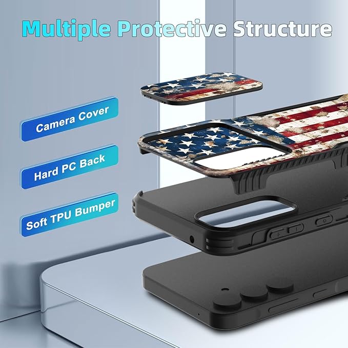 for Galaxy A35 5G Case Built in Slide Camera Lens Cover,Heavy Duty Shockproof Protection Dual Layer Case for Samsung Galaxy A35 5G 6.6 inch 2024,Rustic American Flag