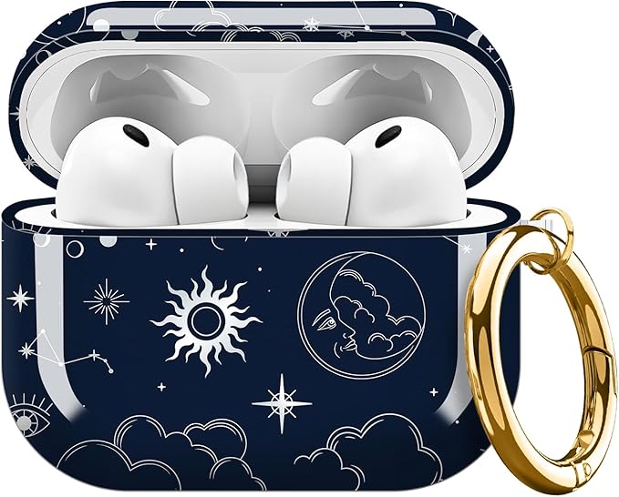 Compatible with AirPods Pro 3 Case 2025 for Women Girls – Cute Shockproof Protective Cover with Gold Round Buckle, Anti-Drop Soft Case for AirPod Pro 3rd Gen (Boho Sun)