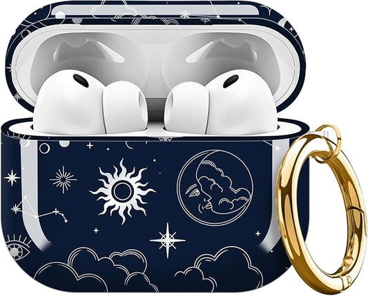 Compatible with AirPods Pro 3 Case 2025 for Women Girls – Cute Shockproof Protective Cover with Gold Round Buckle, Anti-Drop Soft Case for AirPod Pro 3rd Gen (Boho Sun)