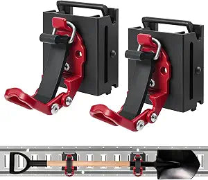 2 Pack E Track Tool Holder with Quick Release, Adjustable Clamp Mount for E-Track Accessories, Holds Broom, Shovel, Rake, Hose & Tools, Heavy Duty for Trailer, Truck & Cargo Organization，Red
