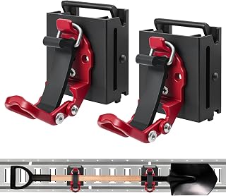 2 Pack E Track Tool Holder with Quick Release, Adjustable Clamp Mount for E-Track Accessories, Holds Broom, Shovel, Rake, Hose & Tools, Heavy Duty for Trailer, Truck & Cargo Organization，Red - Image 1