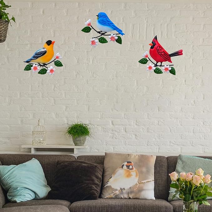Metal Bird Wall Art Decor 3D Outdoor Sculpture Outdoor Hanging Decor Metal Wall Decor Suitable for Gardens Fence Patio Living Room Bedroom Yard Decor.