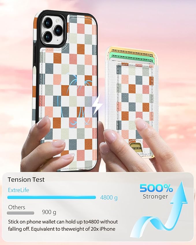 Shorogyt for iPhone 11 Pro Max Wallet Case - Fits 5 Cards, Compatible with Magsafe Detachable Magnetic Credit Card Holder Leather Cardholder Cute Phone Cover Women Girls for Apple 11 ProMax, Checkered