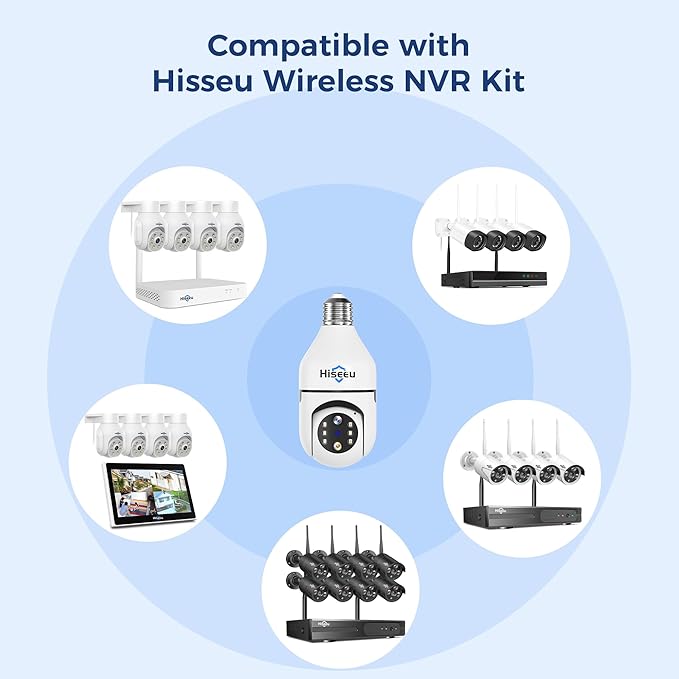 Hiseeu Light Bulb Security Camera Wireless WiFi 5G 2.4GHz,10X Zoom PTZ Light Socket Security Camera for Home, 2-Way-Audio, Auto Tracking Alarm, 3MP Color Night Vision, SD Cloud Storage