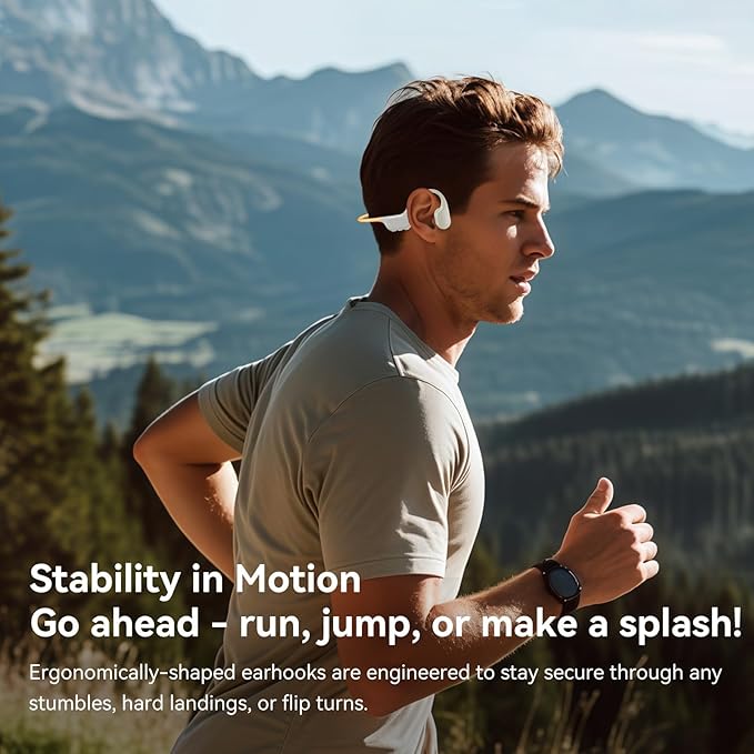 Swimming Headphones IP68 Waterproof, Open Ear Bone Conduction Underwater Headphones Bluetooth 5.4& MP3 with 32GB Memory Card, Soft/Skin/Lightweight Sound Swim Earbuds-SurfAudio(Orange)
